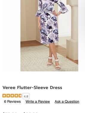 Midnight Velvet - Veree Floral Flutter-Sleeve Dress in Lavender and Navy